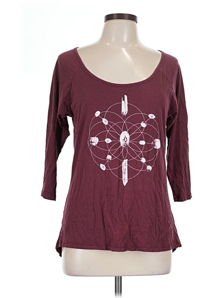 Pre-owned Volcom 3/4 Sleeve T-shirt In Burgundy