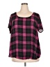 Torrid 100% Polyester Plaid Checkered-gingham Black Pink Short Sleeve Blouse Size 2X Plus (2) - photo 1
