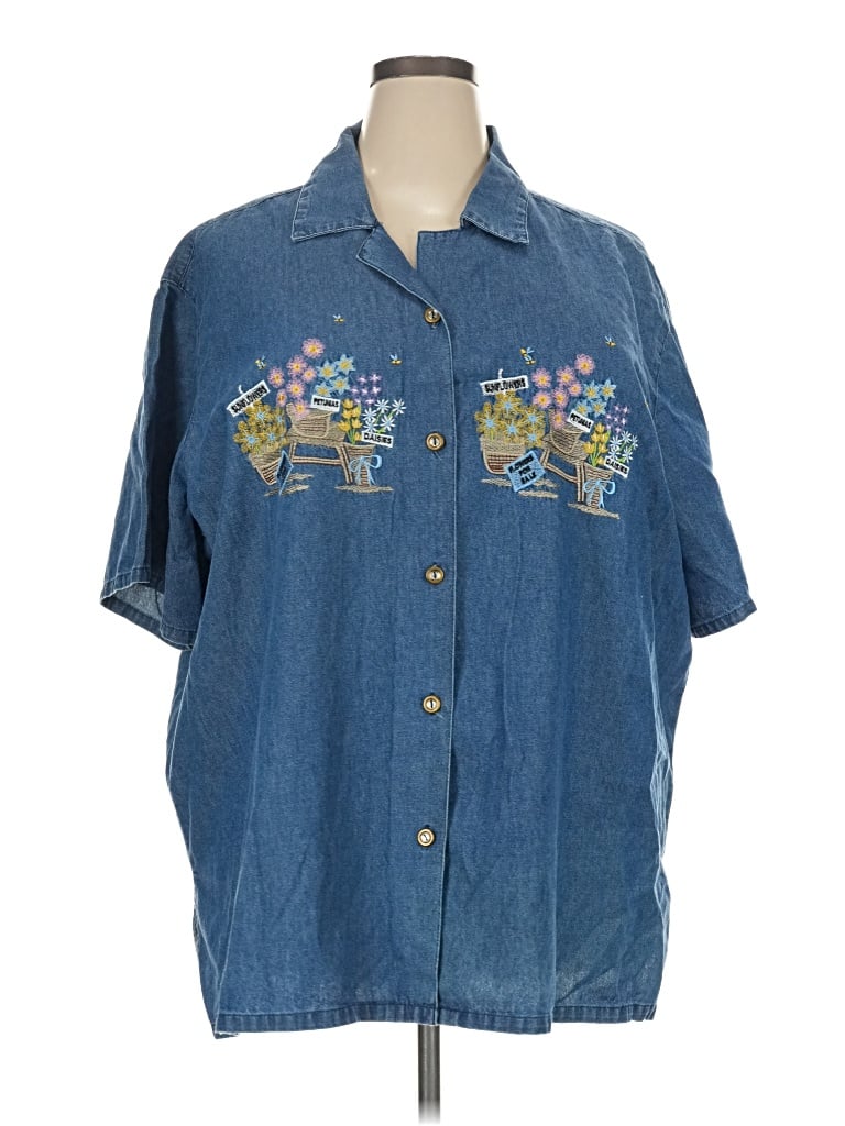 Pre-owned Jane Ashley Short Sleeve Blouse In Blue