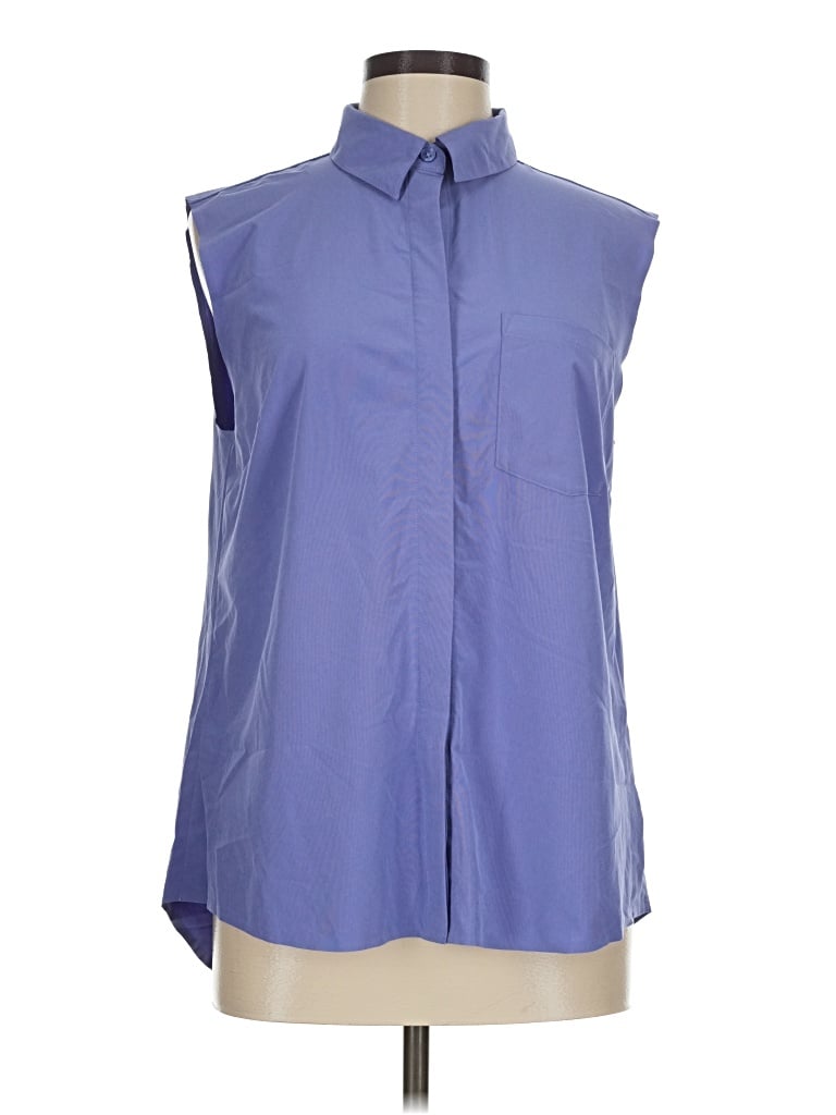 Pre-owned Athleta Sleeveless Button Down Shirt In Blue