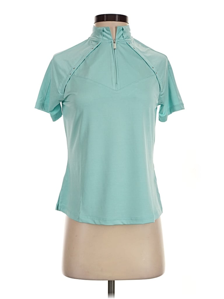 Pre-owned Jamie Sadock Short Sleeve Top Teal Keyhole Neckline Tops
