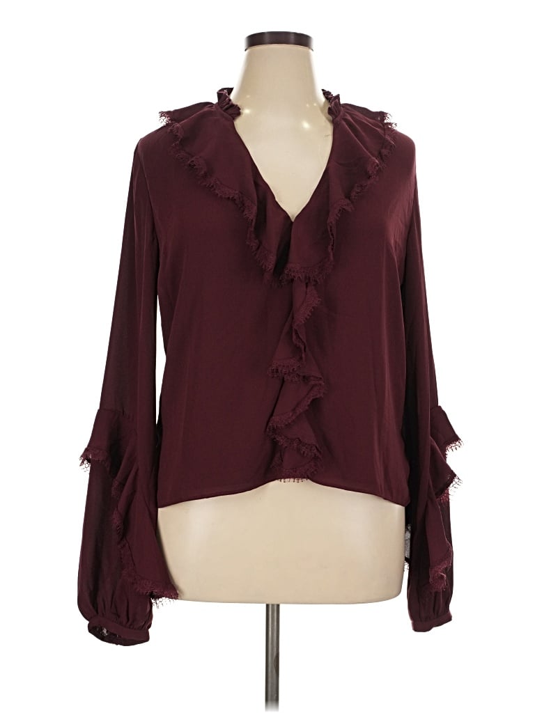 Pre-owned Lulus Long Sleeve Blouse In Burgundy