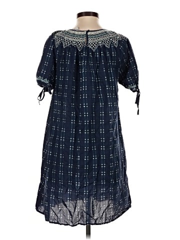 Madewell Embroidered Puff-Sleeve Babydoll Dress in Indigo Plaid (view 2)