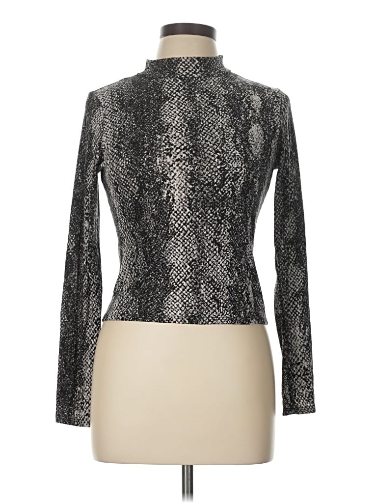 Pre-owned Olivia Rae Long Sleeve Top Silver Metallic Pattern Turtleneck Tops