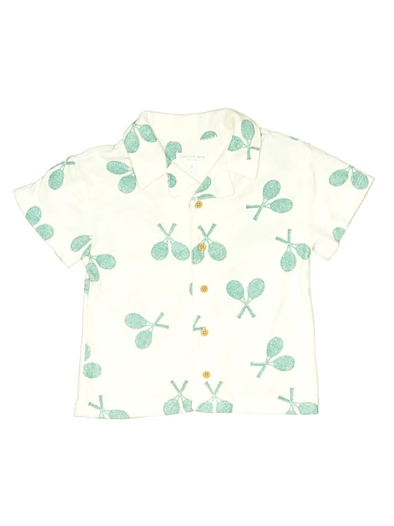 Pre-owned Grayson Mini Kids' Short Sleeve Button Down Shirt In Green