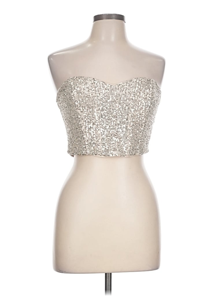 Pre-owned Aakaa Tube Top Silver Strapless Neckline Tops