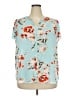 Fun2Fun 100% Polyester Floral Teal Short Sleeve Blouse Size 2X - photo 1