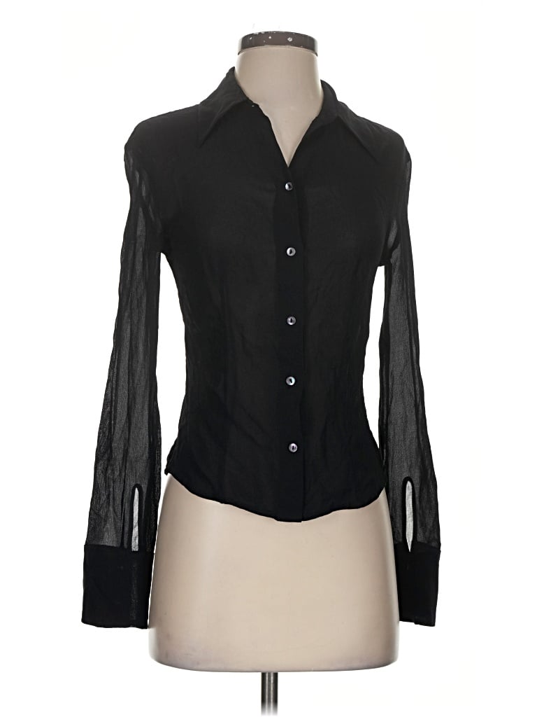 Pre-owned David Lerner Long Sleeve Blouse In Black