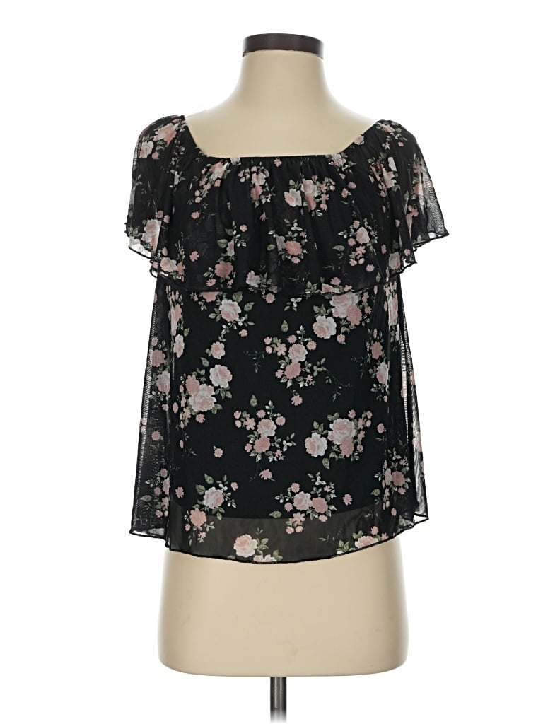 Pre-owned Ultra Flirt Short Sleeve Blouse In Black