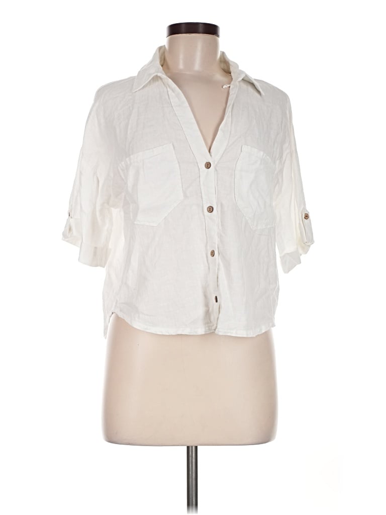 Pre-owned Zara 3/4 Sleeve Button Down Shirt In Ivory