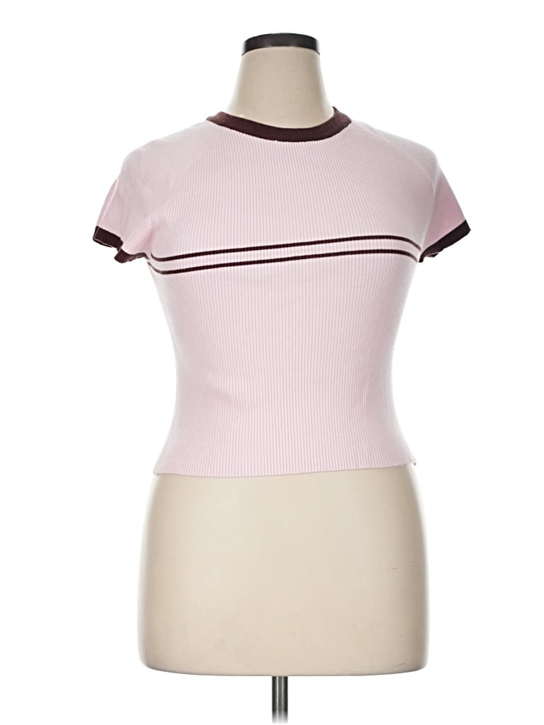 Pre-owned Cider Short Sleeve Top Pink Mock Neckline Tops