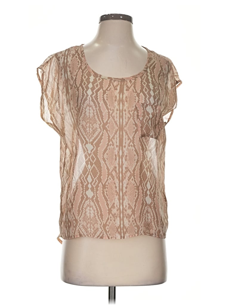 Pre-owned Lily White Short Sleeve Blouse In Tan