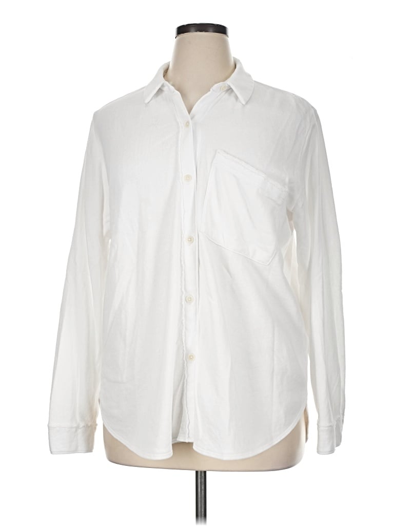 Pre-owned Eileen Fisher Long Sleeve Button Down Shirt In Ivory