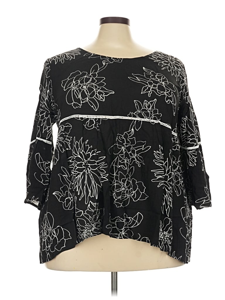 Pre-owned Suzanne Betro 3/4 Sleeve Blouse In Black