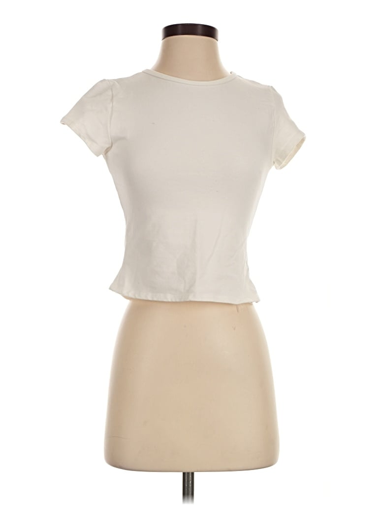 Pre-owned Oddi Short Sleeve Top Ivory Mock Neckline Tops