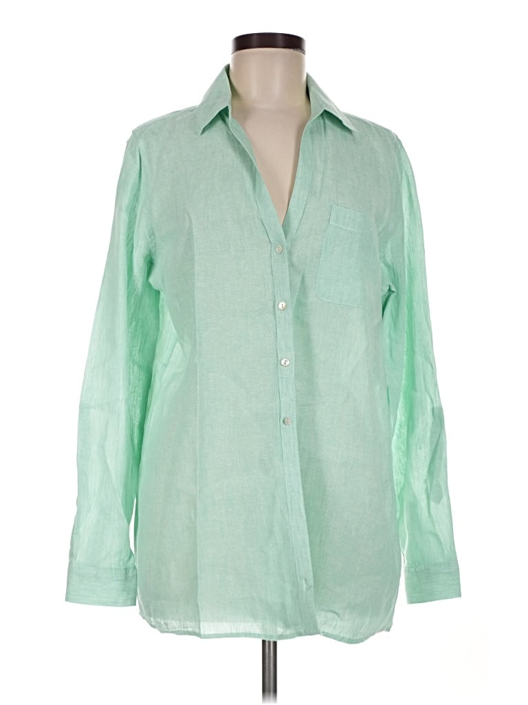 Pre-owned Sigrid Olsen Long Sleeve Button Down Shirt In Green
