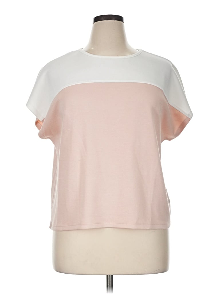 Pre-owned Cable & Gauge Short Sleeve Top Pink Color Block Pattern Crew Neck Tops
