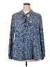 Susan Graver Animal Print Blue Long Sleeve Blouse Size 2X - photo 1