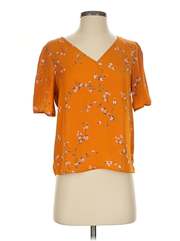 Pre-owned Express Outlet Short Sleeve Blouse In Orange