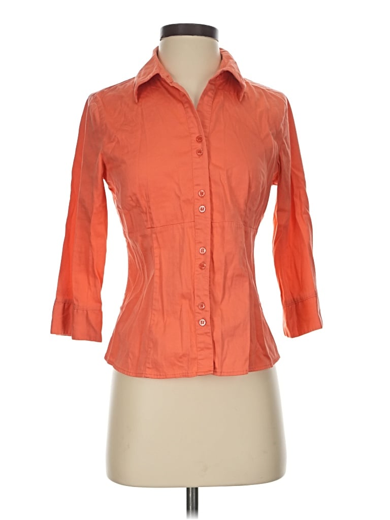 Pre-owned Fred David 3/4 Sleeve Button Down Shirt In Orange