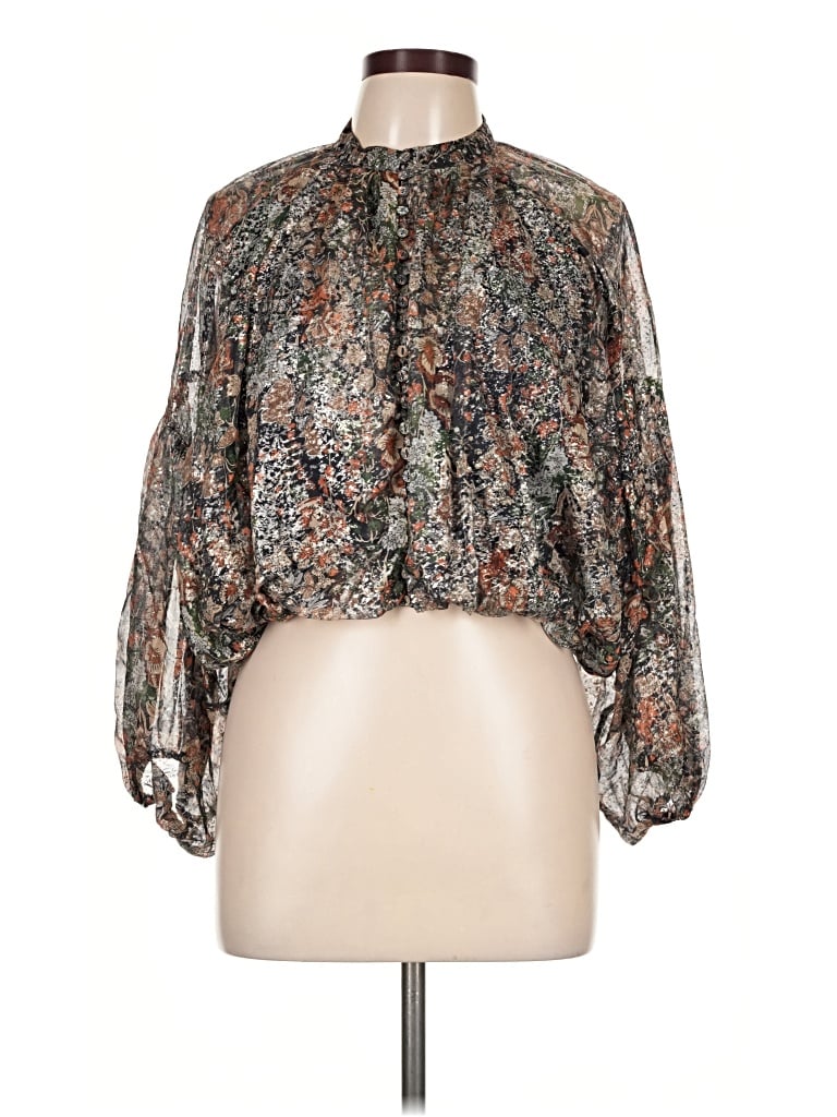 Pre-owned Kourt Long Sleeve Blouse In Brown