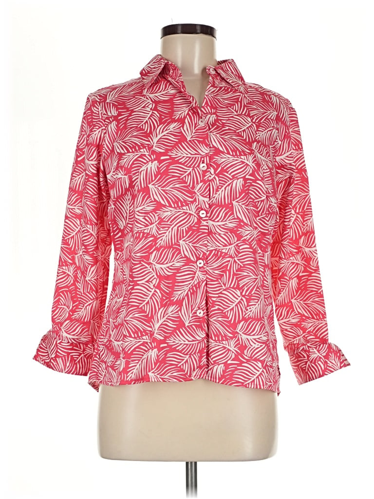 Pre-owned Foxcroft 3/4 Sleeve Button Down Shirt In Red