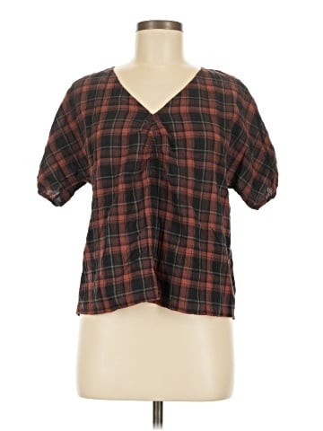 Madewell Gathered V-Neck Top in Plaid (view 1)