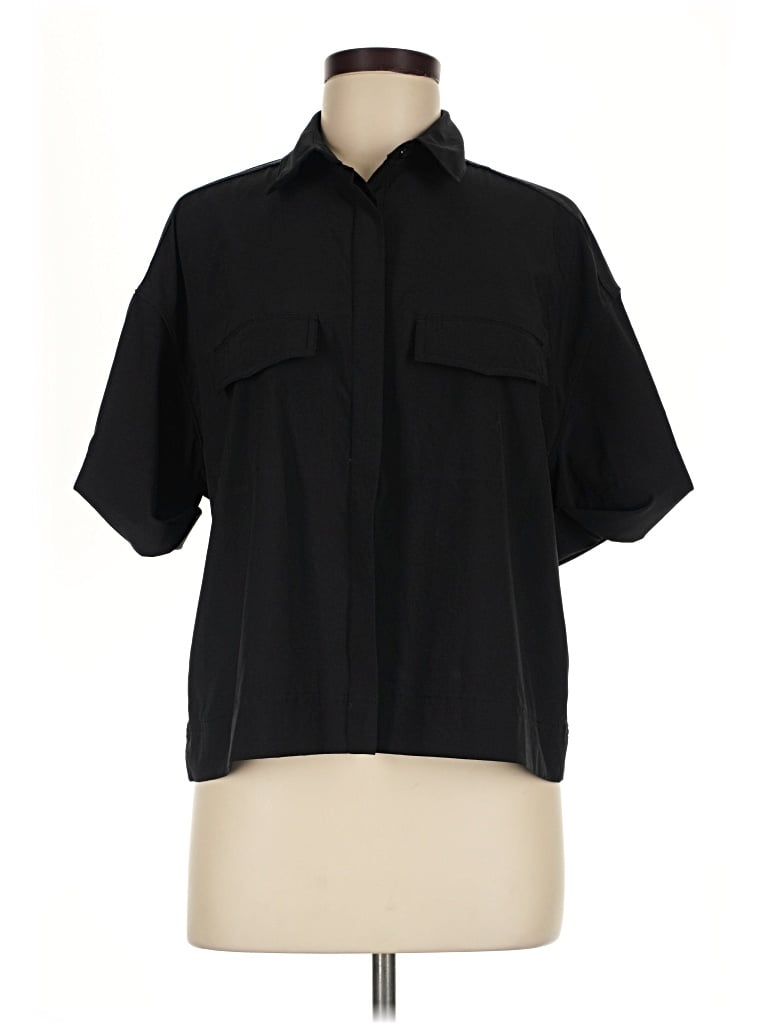 Pre-owned Athleta Short Sleeve Blouse In Black