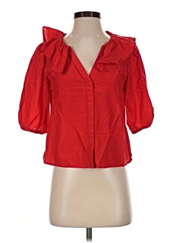 Madewell Ruffled Y-Neck Top in Cotton-Silk (view 1)