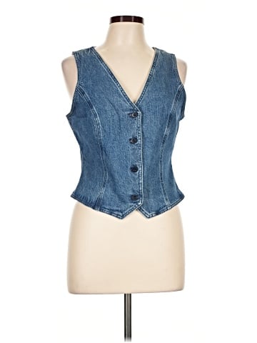 Madewell Denim Fitted Vest in Medium Indigo Wash (view 1)