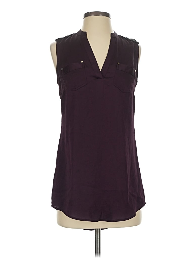 Pre-owned Caché Sleeveless Blouse In Burgundy