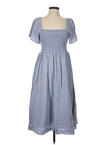 Madewell Linen-Blend Lucie Smocked Midi Dress in Stripe (view 1)