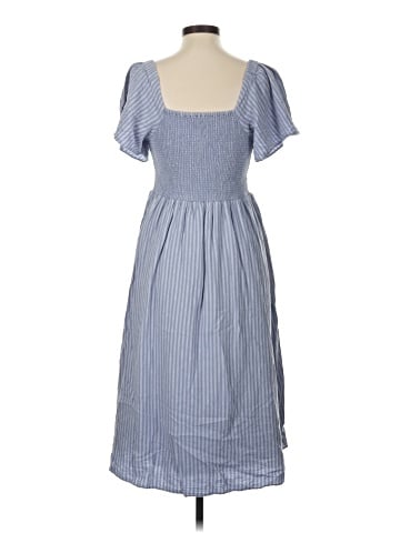 Madewell Linen-Blend Lucie Smocked Midi Dress in Stripe (view 2)