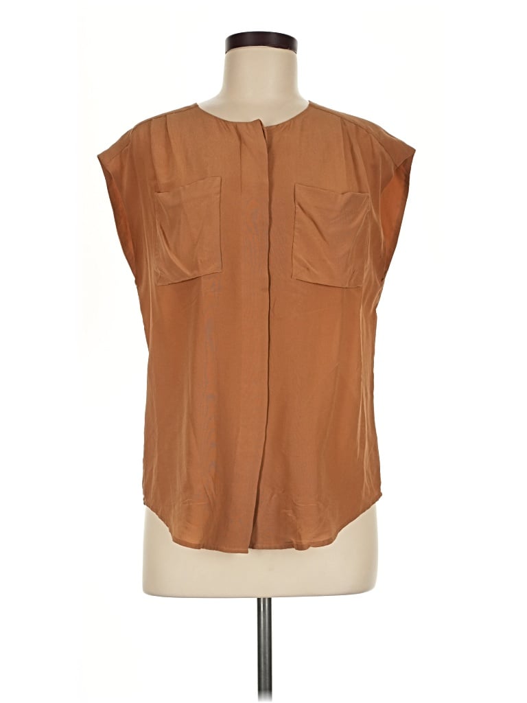 Pre-owned Joe Fresh Short Sleeve Silk Top Brown Keyhole Neckline Tops