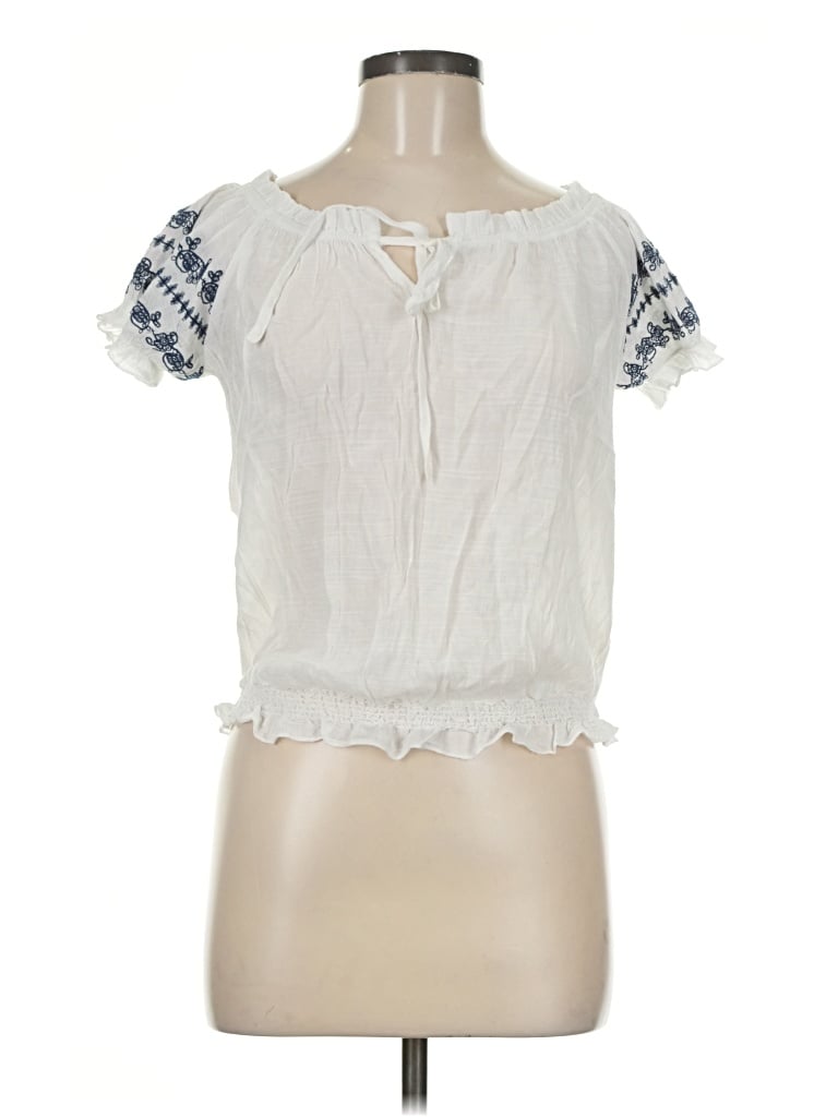 Pre-owned E&m Collection Short Sleeve Blouse In Ivory