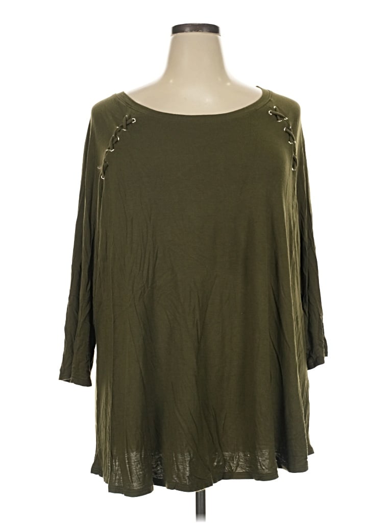 Pre-owned Molly & Isadora 3/4 Sleeve Top Green Boatneck Tops