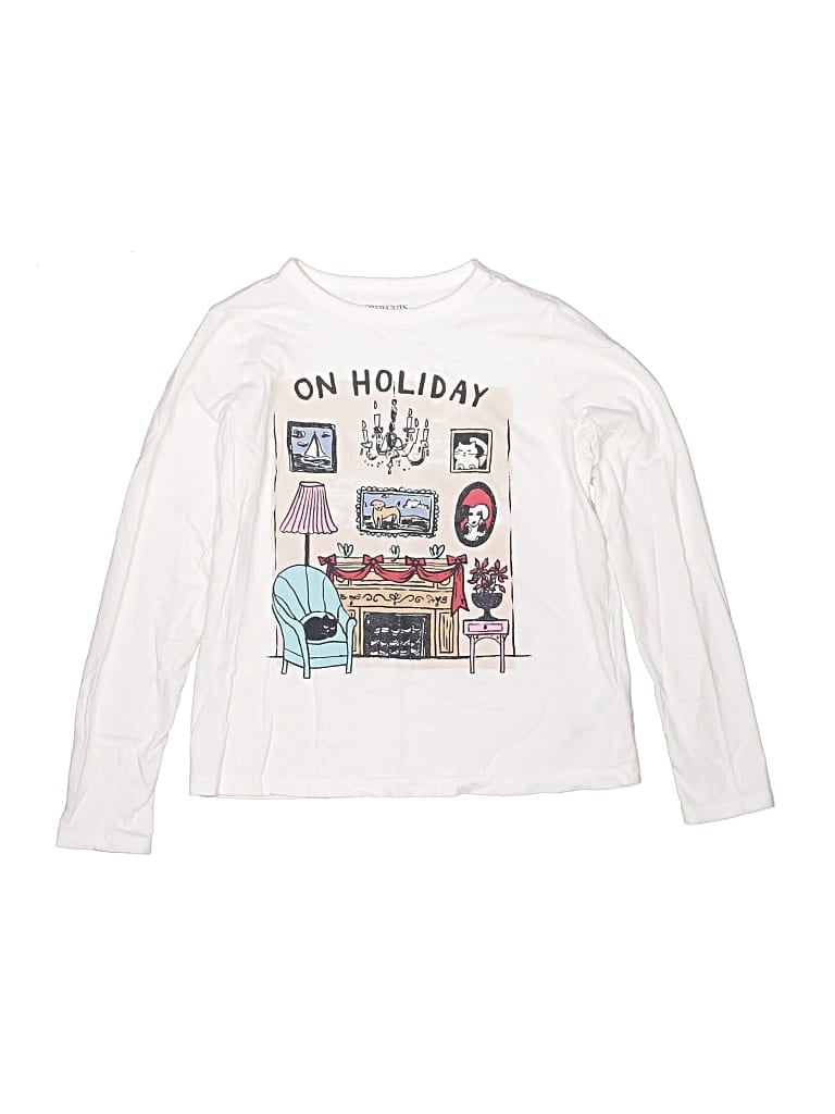 Pre-owned Crewcuts Kids' Long Sleeve T-shirt In White