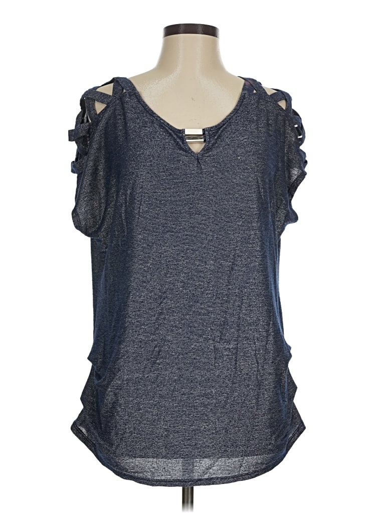 Pre-owned Auw Short Sleeve Top Gray Cold Shoulder Neckline Tops
