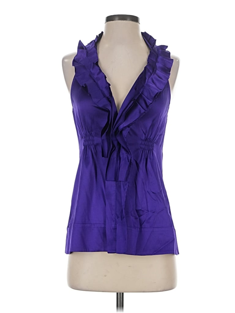 Pre-owned Bcbgmaxazria Sleeveless Silk Top Purple Solid Pattern Halter Neckline Tops