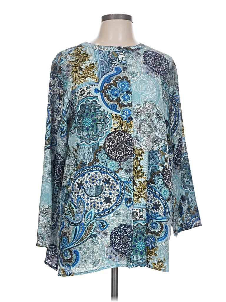 Pre-owned Joan Rivers 3/4 Sleeve Blouse In Blue