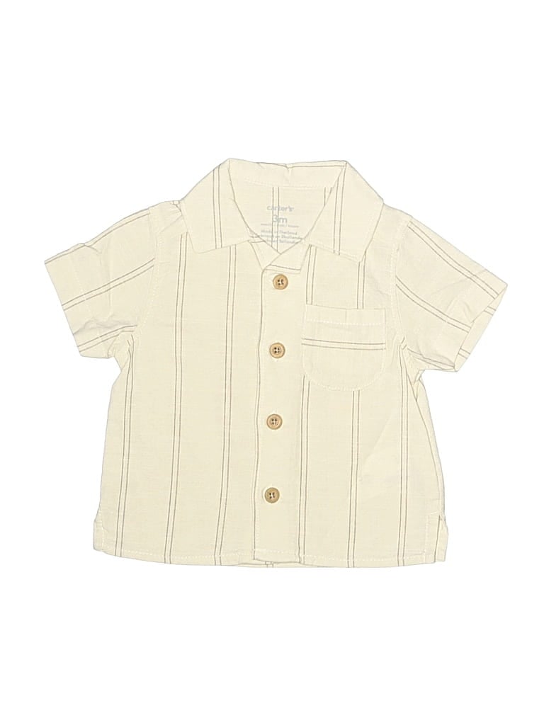 Pre-owned Carter's Babies' Short Sleeve Button Down Shirt In Ivory