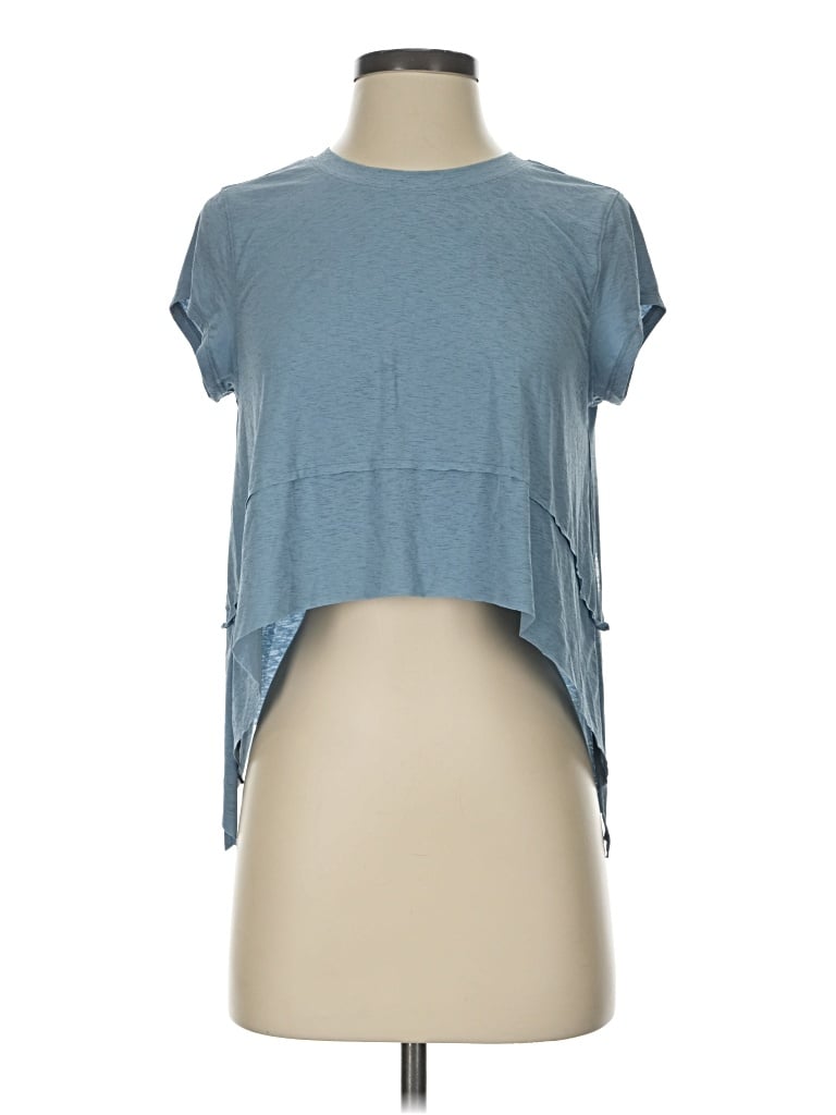 Pre-owned Fp Movement Short Sleeve Top Blue Keyhole Neckline Tops