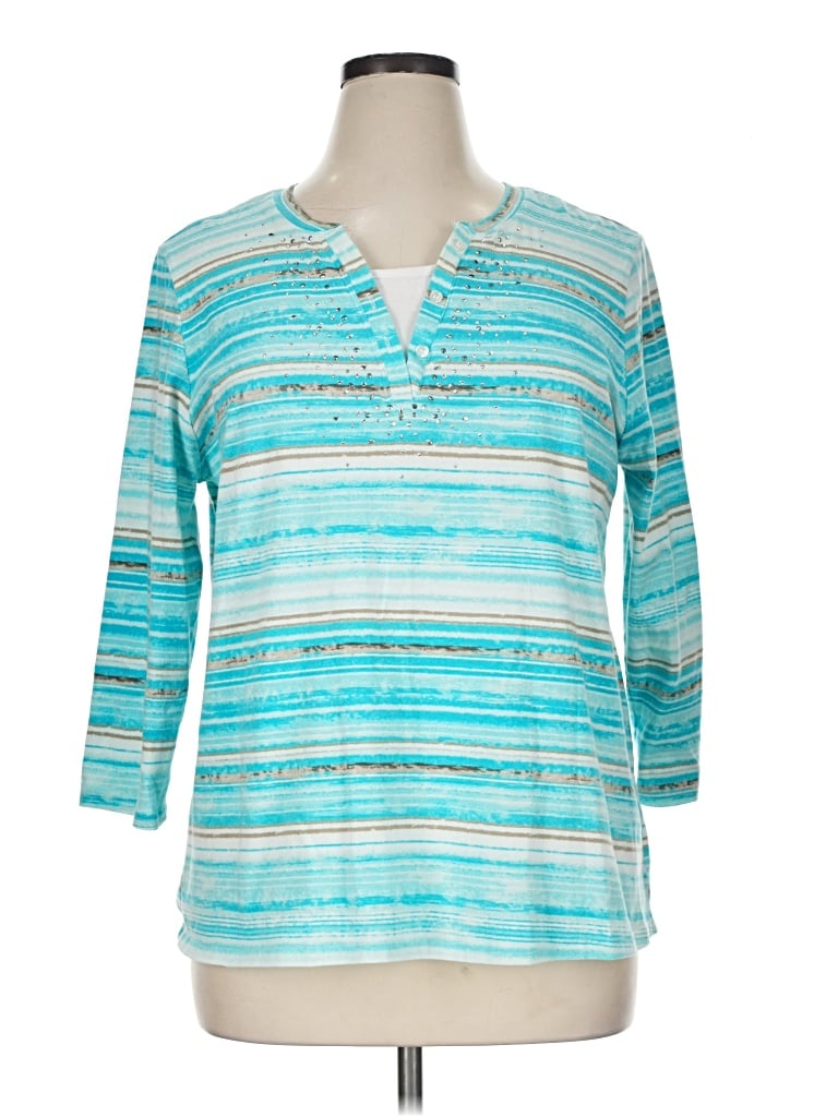 Pre-owned Erika 3/4 Sleeve Top Teal V-neck Tops