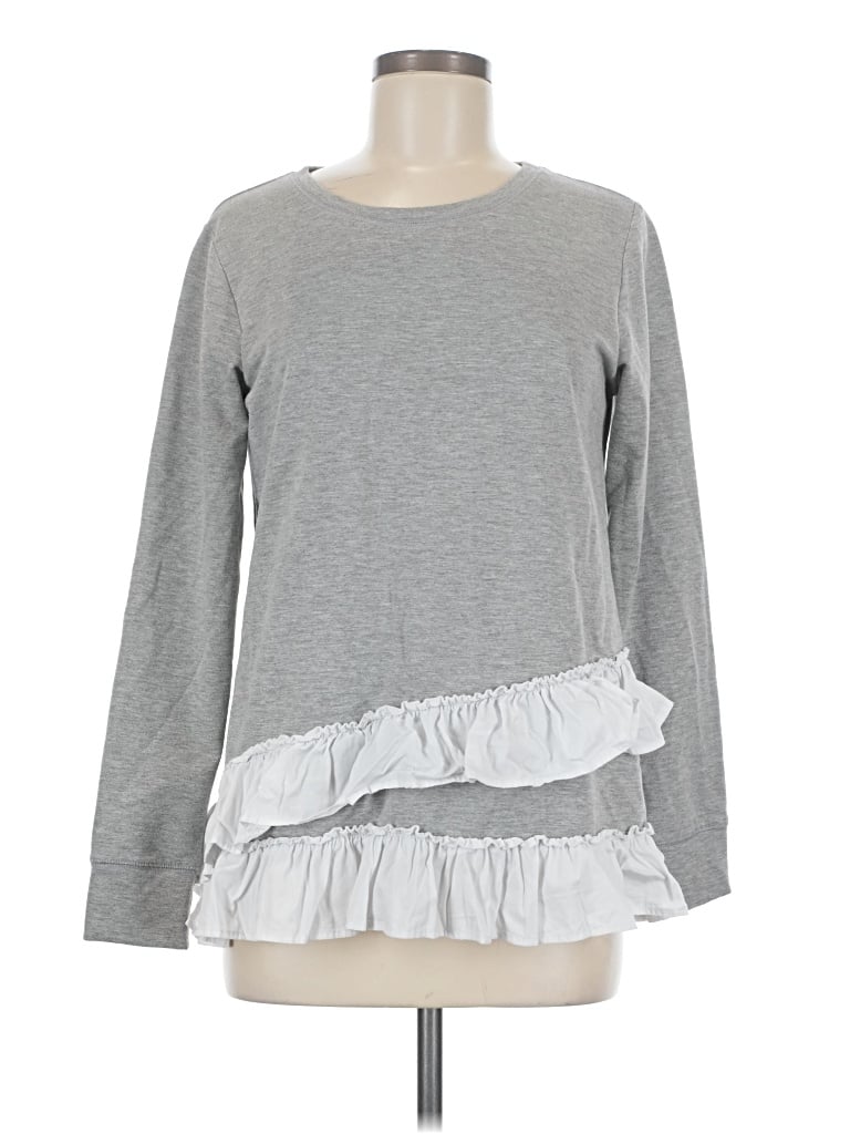 Pre-owned Bobeau Long Sleeve Top Gray Ruffles Neckline Tops