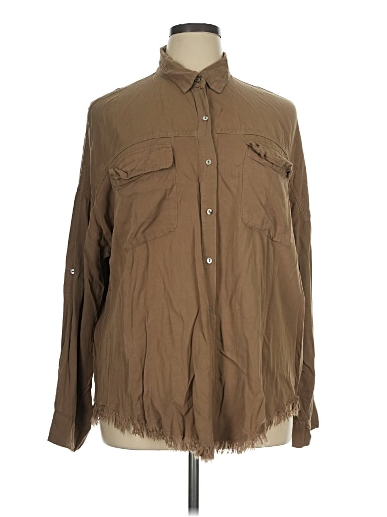 Pre-owned White Birch Long Sleeve Button Down Shirt In Brown