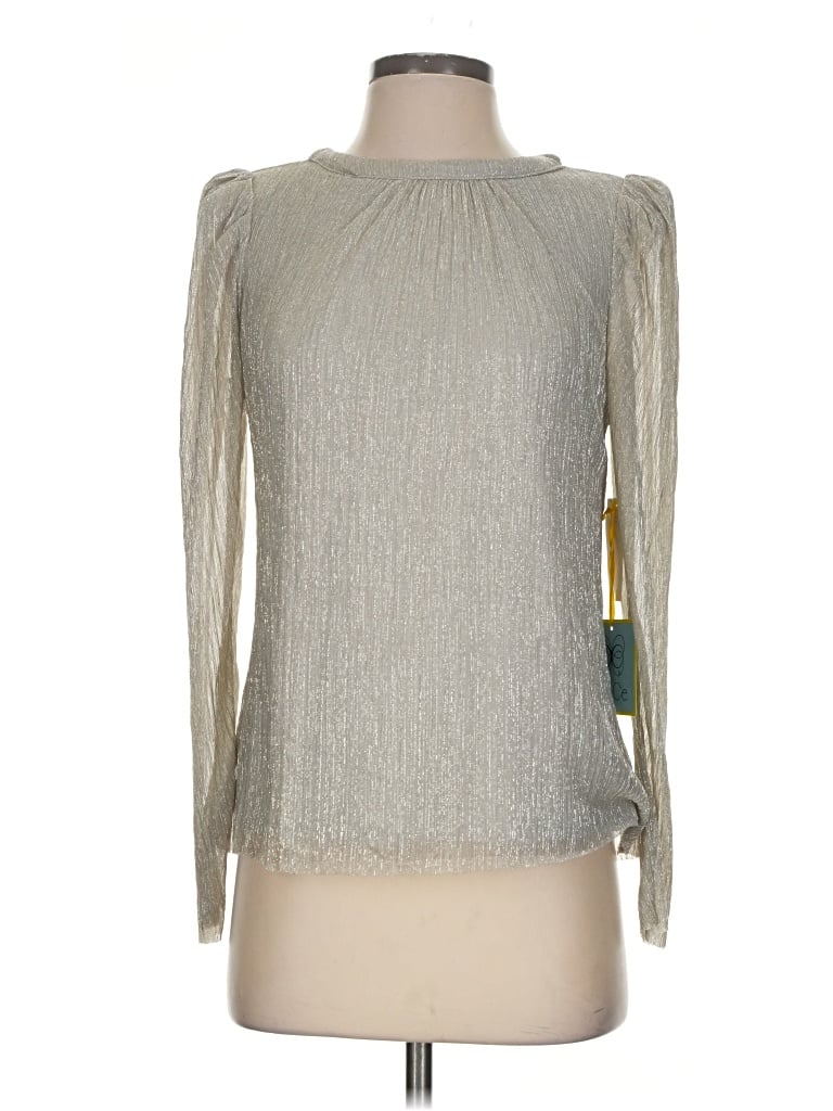 Pre-owned Cece Long Sleeve Top Silver Turtleneck Tops