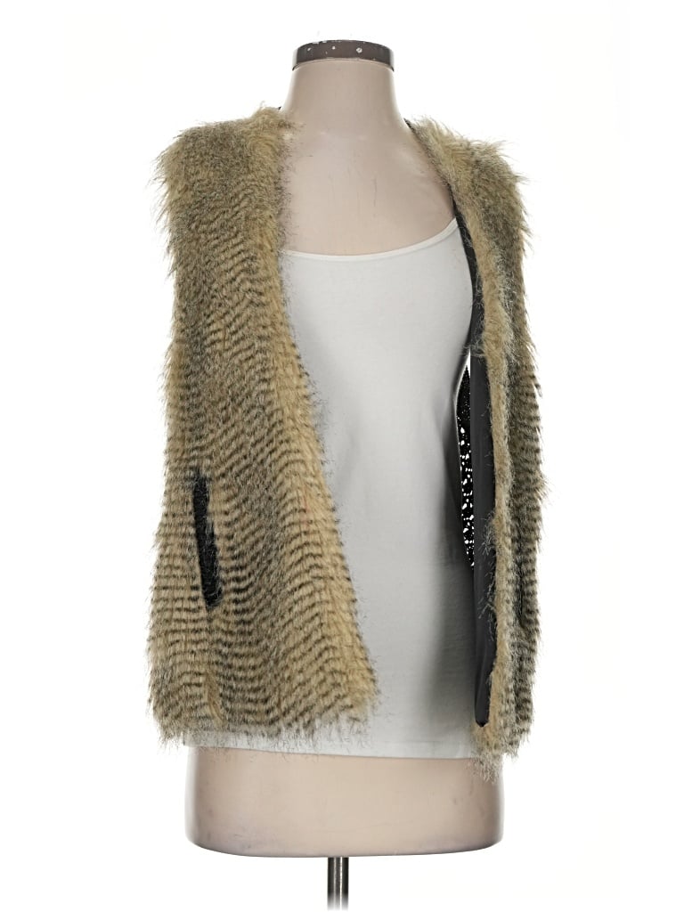 Pre-owned Grace Elements Faux Fur Vest In Gold