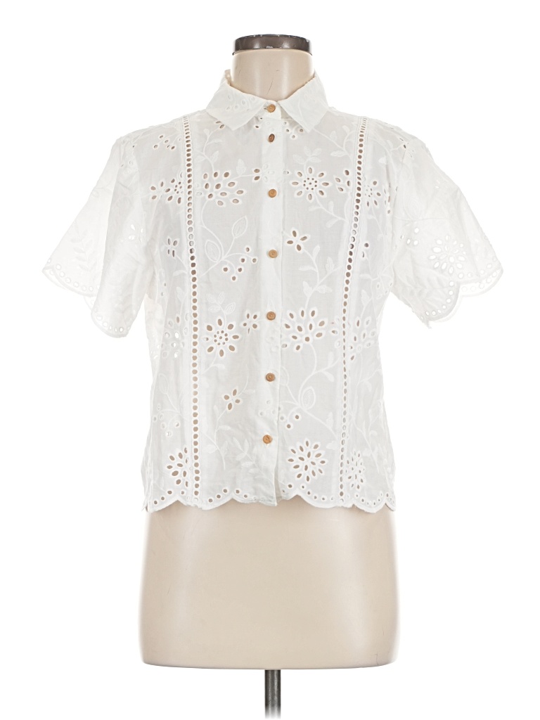 Pre-owned Zara Short Sleeve Blouse In Ivory