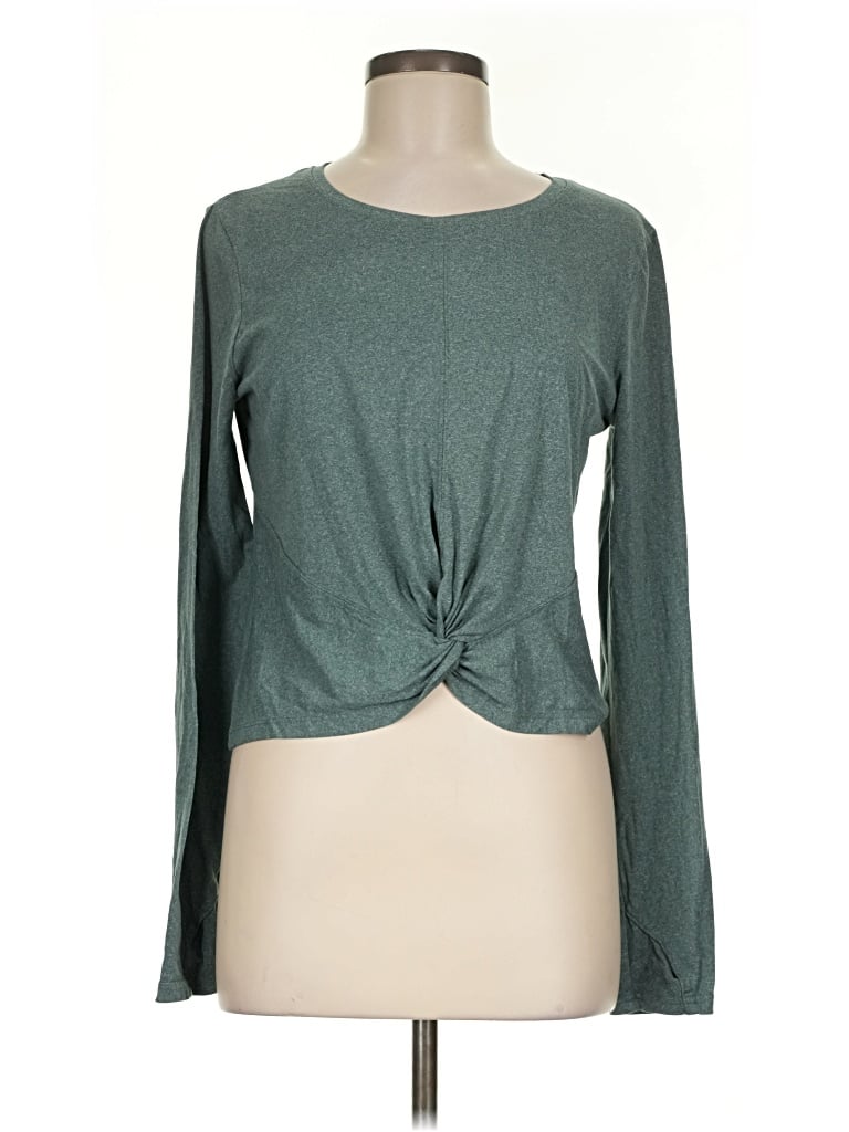 Pre-owned Zobha Long Sleeve Top Green Keyhole Neckline Tops