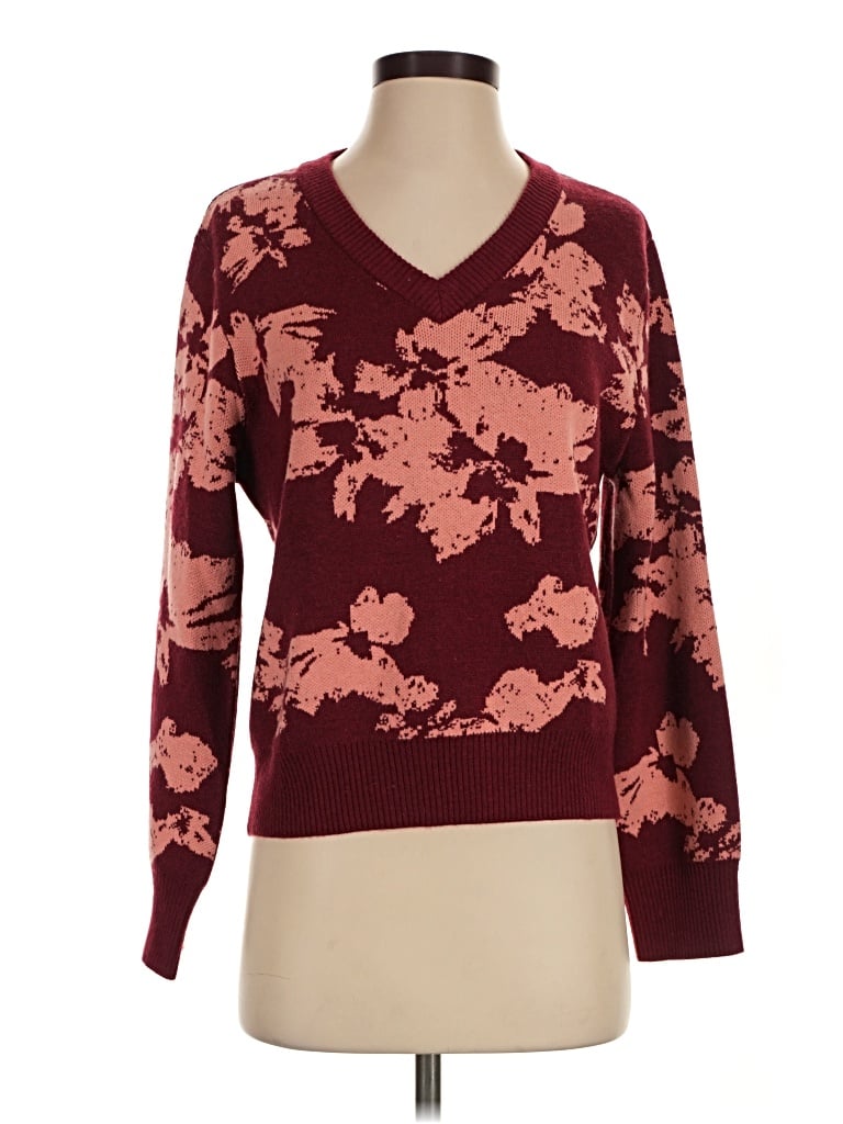 Pre-owned Ecru Pullover Sweater In Burgundy